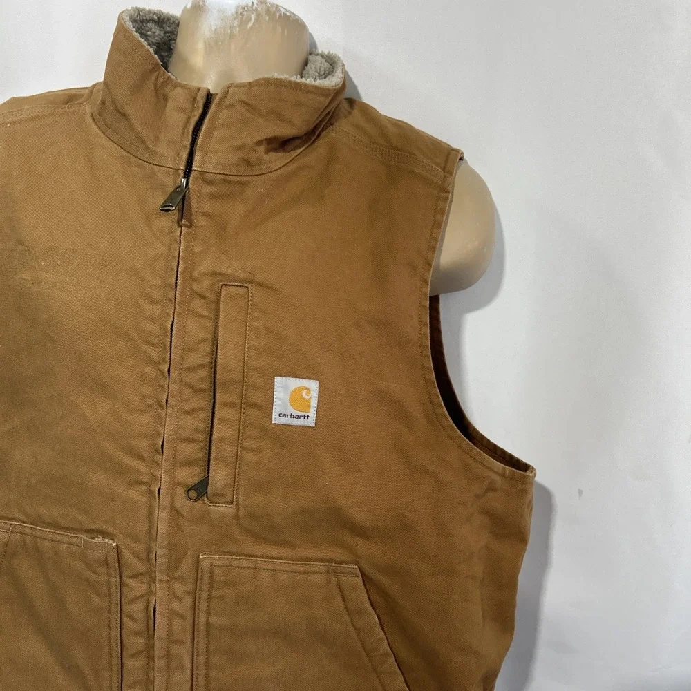 Carhartt Mock Neck Sherpa Lined Vest Mens Large BRN Loose Duck